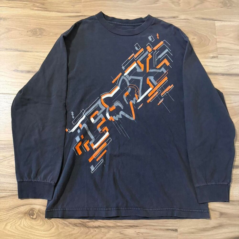 Y2K Style Fox Racing Long Sleeve Graphic Tee motocross racing Size Medium